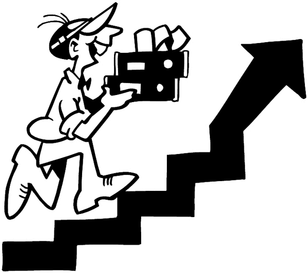 Happy accountant running up stairs vinyl sticker. Customize on line.      Accounts Financial Statements 001-0066  